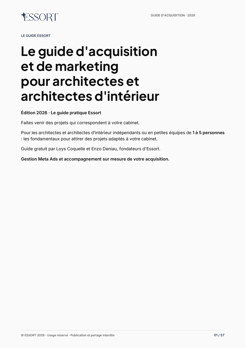 Couverture du guide d’acquisition et de marketing pour architectes et architectes d’intérieur, édition 2026